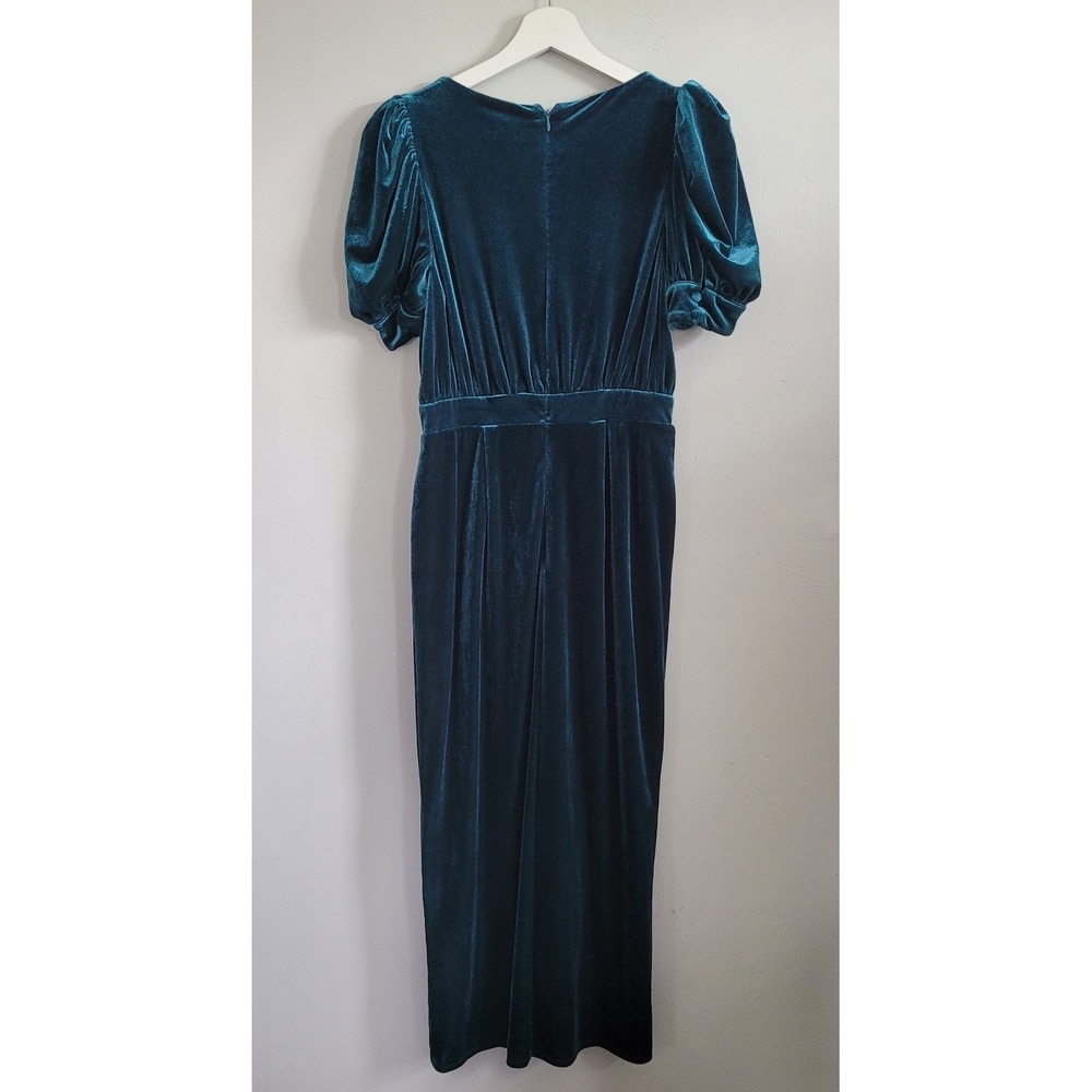YUMI KIM Dress Size MEDIUM Tamra Midi Jewel Emerald Velvet Puff Sleeve - Picture 5 of 16